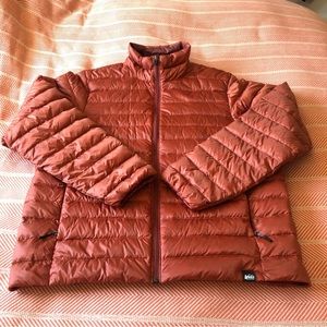 Red REI down jacket